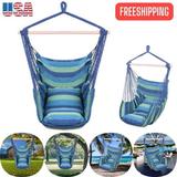 Goorabbit Outdoor Hanging Chair Swings Hammock Chair Hanging Rope Tassel Swing with 2 Cushions with Hardware Kits for Bedroom/Indoor/Outdoor Superior Comfort & Durability Max 198lb(Blue)