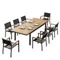 Higold - Heck 9 Pieces Extendable Patio Dining Sets Grade A Teak 94.5 L Outdoor Table and 8-Seater Retractable Chairs Space Alu Frame