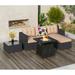 Sophia & William 4-Piece Wicker Patio Conversation Set with Fire Pit Table - Beige