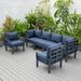 LeisureMod Chelsea Mid-Century Modern 6-Piece Patio Sectional Set in Black Aluminum with Removable Cushions for Patio and Backyard Garden Blue