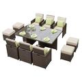 11-piece Outdoor Dining Set With Cushions Wicker Furniture by Abrihome
