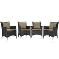 Modern Contemporary Urban Design Outdoor Patio Balcony Four PCS Dining Chairs Set Brown Rattan