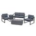 GDF Studio Marquis Outdoor Aluminum 4 Seater Chat Set with Fire Pit Dark Gray