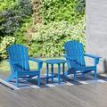 Garden 3-Piece Patio Adirondack Chair with Round Accent Side Table Set Pacific Blue