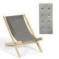 3-Position Adjustable Wood Beach Sling Chair with Cushion-Gray