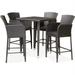 Noble House Landis 5 Piece Wicker Patio Bar Table Set in Brown