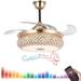 FINE MAKER Crystal Chandelier Fan Remote Control Bluetooth Music Fandelier Retractable Blades 7 Color LED 3 Speed Wind Ceiling Fan with Light Fixture for Living Room Bedroom 42 Gold Metal Finish
