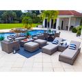 Tuscany 16-Piece Resin Wicker Outdoor Furniture Combination Set with Sofa Lounge Set Round Dining Set and Chaise Lounge Set (Half-Round Gray Wicker Polyester Light Gray)