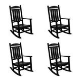 WestinTrends Malibu Outdoor Rocking Chair Set of 4 All Weather Poly Lumber Adirondack Rocker Chair with High Back 350 Lbs Support Patio Black Rocking Chair for Porch Deck Garden Lawn