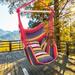 Hammock Chair Swing Cotton Canvas Hanging Rope Chairs with 2 Pillows for Any Indoor or Outdoor Spaces Max 250 Lbs Rainbow