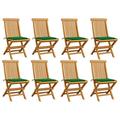 Dcenta Set of 8 Wooden Garden Chairs with Green Cushion Teak Wood Foldable Outdoor Dining Chair for Patio Balcony Backyard Outdoor Indoor Furniture 18.5in x 23.6in x 35in