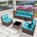 Kullavik 6 Pieces Patio Furniture Set Outdoor Sectional Ratten Wicker Sofa Set Patio Sofa Set Conversation Set with Thickened Cushion and Coffee Table Blue