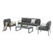 Superjoe Metal Patio Outdoor Furniture Set 4 Piece Outdoor Deep Seating Conversation Sets with Tempered Glass Top Coffee Table Sectional Metal Frame Patio Furniture Sofa Set with 4â€� Cushions