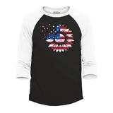 Shop4Ever Men s American Flag Sunflower Flower Star 4th of July Raglan Baseball Shirt Medium Black/White