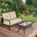 Gymax with Cushion Fabric Outdoor Loveseat - Beige and Black