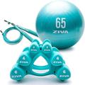 ZIVA Wellness Workout Kit | Studio Tribell Dumbbell Set 2 4 6 lb Pairs and Stand 65 cm. Core-Fit Ball Speed Jump Rope for Core Training Strength Balance Agility - Turquoise