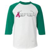 Shop4Ever Men s Skeleton Hands Breast Cancer Awareness Raglan Baseball Shirt X-Small White/Kelly