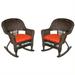 Jeco Rocker Wicker Chair in Espresso with Red Cushion (Set of 2)