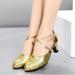 Sandals for Womens Latin Dance Shoes Sandals Heeled Ballroom Salsa Tango Party Sequin Dance Shoes PU Gold sandals for Women