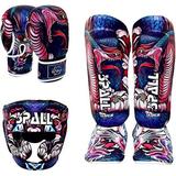 Spall Pro US Boxing Training Set â€“ Viper Style Synthetic Leather Boxing Gloves with Boxing Gear Shin Instep MMA Training with Shin Pads for Kids Adults Martial Arts ion Set - Medium