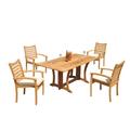 Grade-A Teak Dining Set: 4 Seater 5 Pc: Warwick Console Folding Rectangle Table And 4 Aspen Stacking Arm Chairs Outdoor WholesaleTeak #51AP1505