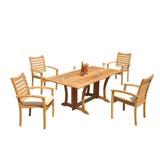 Grade-A Teak Dining Set: 4 Seater 5 Pc: Warwick Console Folding Rectangle Table And 4 Aspen Stacking Arm Chairs Outdoor WholesaleTeak #51AP1505