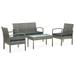 Dcenta 4 Piece Garden Conversation Set Cushioned 2-Seater Sofa with Coffee Table and 2 Armchair Gray Poly Rattan Sectional Outdoor Furniture Set for Patio Backyard Patio Balcony