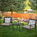 Discussion Set Black Wicker Furniture-Two Chairs with Glass Coffee Table Outdoor 3-Piece