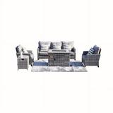 Direct Wicker Direct Wicker Upgraded 5-Piece Outdoor PE Rattan Patio Sofa Set with Gas Fire Pit Table Burner System and Cushions