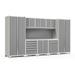 NewAge Products Pro Series Platinum 9 Piece Cabinet Set Heavy Duty 18-Gauge Steel Garage Storage System Slatwall Included