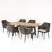 Noble House Atina 7 Piece Concrete Top Patio Dining Set in Natural Oak