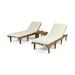 Paolo Outdoor Acacia Wood 3 Piece Chaise Lounge Set Teak and Cream