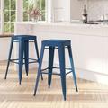 Merrick Lane Metal 30 Bar Height Stool with Distressed Antique Blue Powder Coated Finish and Integrated Floor Glides