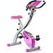TECHMOO Fitness Exercise Bike Recumbent Indoor Workout Stationary Bike Portable Upright Folding Magnetic Cycling Bike with Pulse Sensor LCD Monitor Front and Back Arm Resistance Bands (Purple)