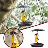 Iron Girl with Umbrella Bird Feeder Bath Feeding Station Hanging Garden Ornament