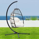 Swing Hammock Egg Chair with UV Resistant Cushion and Pillow Outdoor Patio Wicker Folding Hanging Chair with C-Type Bracket and X-shaped Base for Patio Yard Living Room 380LBS Weight Capacity Beige