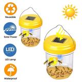 Wasp Traps Outdoor Hanging 2 Pack Solar-Powered Wasp Trap Yellow Jacket Trap Bee Trap for Outdside with LED Light Flying Insects Killer Effective and Reusable Wasp Trap for Outdoors
