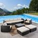 Faviola Outdoor 9 Piece Wicker Sectional Set with Glass Top Coffee Table Multi Brown Beige