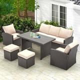 Vicluke 6 Pieces Patio Furniture Sets Clearance Conversation Set All Weather Wicker Rattan Couch Beige