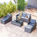 ARCTICSCORPION 6-Piece All-Weather Wicker PE Rattan Patio Outdoor Dining Conversation Sectional Set with Coffee Table Wicker Sofas with Ottomans and Removable Cushions Gray