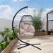 Swing Hammock Egg Chair with UV Resistant Cushion and Pillow Outdoor Patio Wicker Folding Hanging Chair with C-Type Bracket and X-shaped Base for Patio Yard Living Room 380LBS Weight Capacity Brown