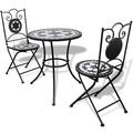 Dcenta 3 Piece Bistro Set Ceramic Tile Bar Table and 2 Folding Chairs for Patio Balcony Garden Backyard Indoor Outdoor Furniture