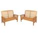 Home Square 2 Piece Wood Patio Loveseat Set in Brown