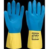Portwest A801Y4RM Double Dipped Medium Latex Gauntlet Gloves- Yellow & Blue