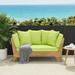 Finleigh Acacia Wood Outdoor Expandable Daybed with Cushions Teak Light Green and Khaki
