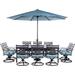 Hanover Montclair 11-Piece All-Weather Outdoor Patio Dining Set 10 Swivel Rocker Chairs with Comfortable Seat and Lumbar Cushions 84 x60 Stamped Rectangle Table Umbrella and Umbrella Base