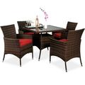 Best Choice Products 5-Piece Indoor Outdoor Wicker Patio Dining Table Furniture Set w/ Umbrella Cutout 4 Chairs - Red