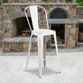 Flash Furniture Commercial Grade 30 High Distressed White Metal Indoor-Outdoor Barstool with Back