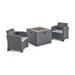 Madden Outdoor 3 Piece Wicker Print Club Chair Chat Set with Propane Fire Pit Charcoal Light Gray Dark Gray