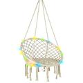 Patiojoy Hammock Chair Macrame Swing Patio Hanging Hammock Chair W/ LED Lights Hanging Cotton Rope Hammock Swing Chair for Indoor & Outdoor